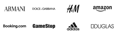 Brands that choose Scalapay: Armani, Dolce & Gabbana, H&M, Amazon, Booking.com, GameStop, adidas, Douglas